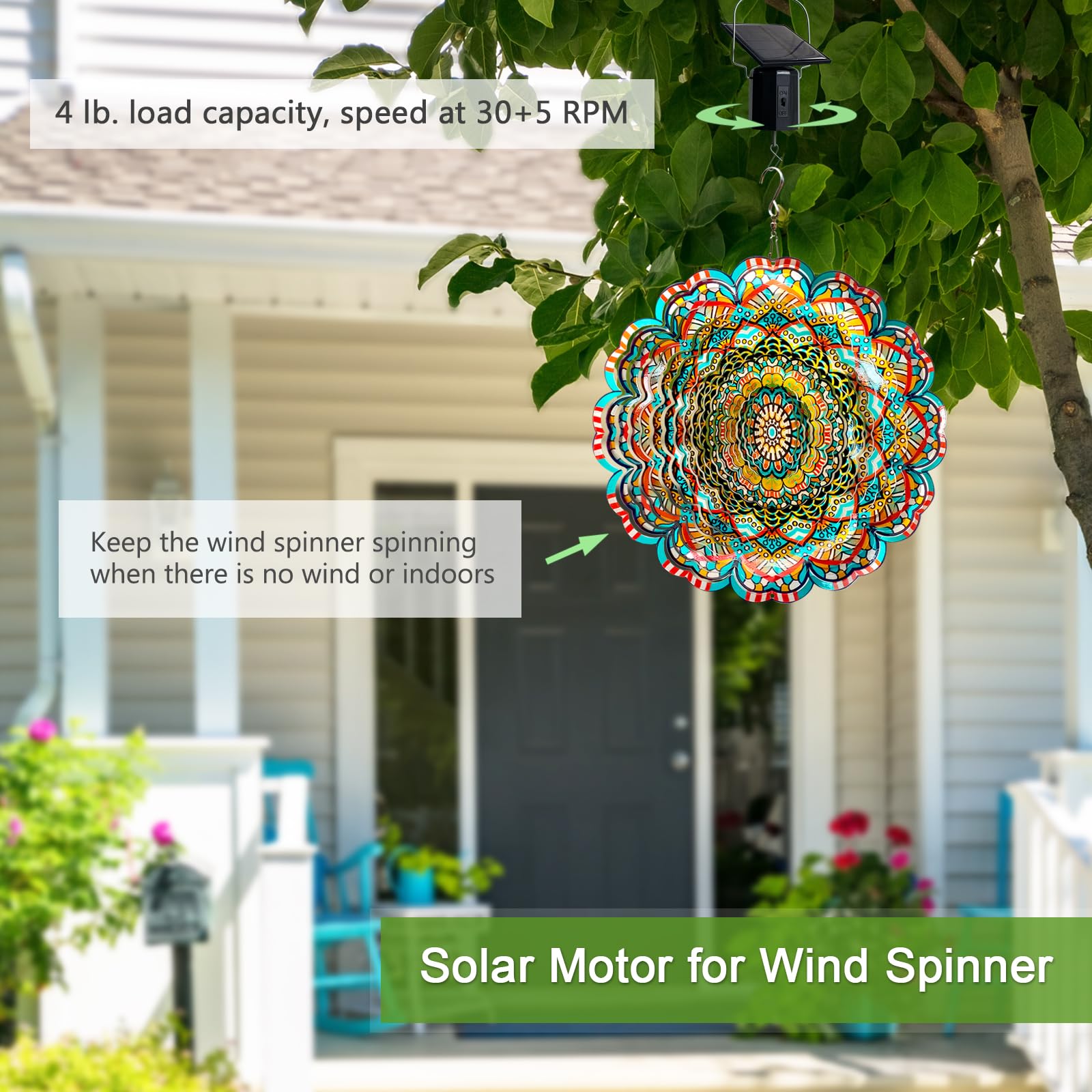 Wind Spinner Solar Motor with Hook Solar Powered Wind Chime Ornament Rotating Outdoor Decor Wind Spinner Solar Motor