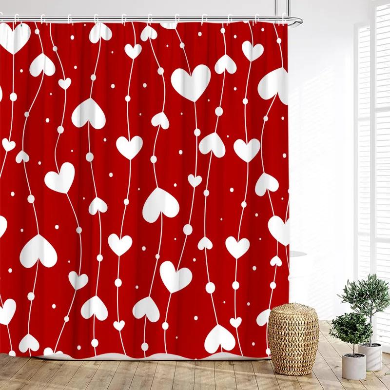 Red Rose Shower Curtains Romantic Blooming Floral Butterfly Valentine's Day Bathroom Decor Polyester Bath Curtain with Hooks