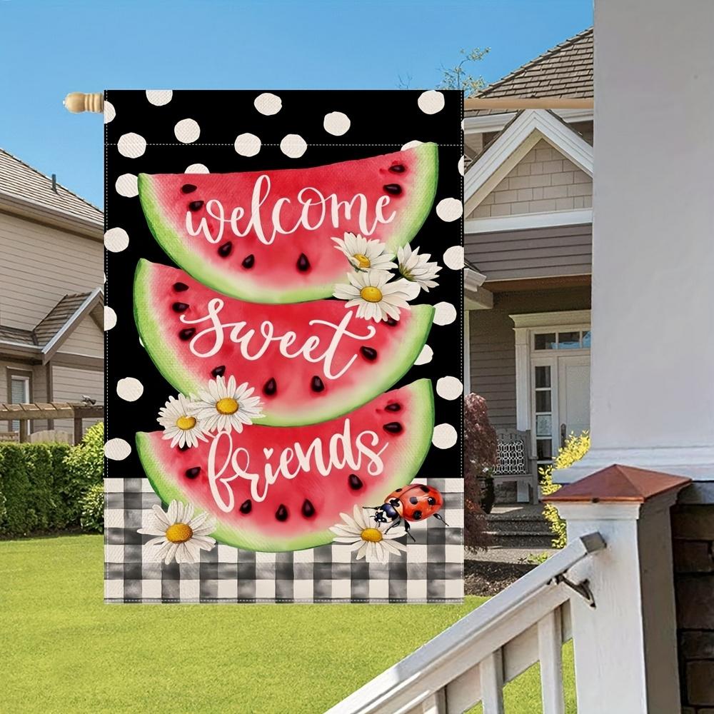 2D Flat, 2D Flat,1pc Double-Sided Watermelon Garden Flag - 30.48x45.72cm, Durable Polyester Material, Weather-Resistant, No Electricity Needed, Welcom