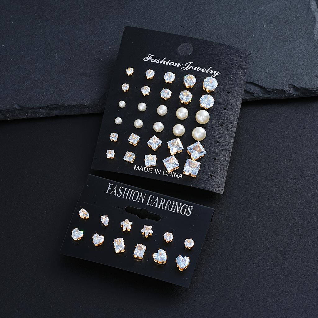 21 Pcs Simple Crystal Pearl Women Earrings Set Fashion Basic Geometric Type Sixclaw Zircon Stud Earrings Retro Jewelry Gifts New