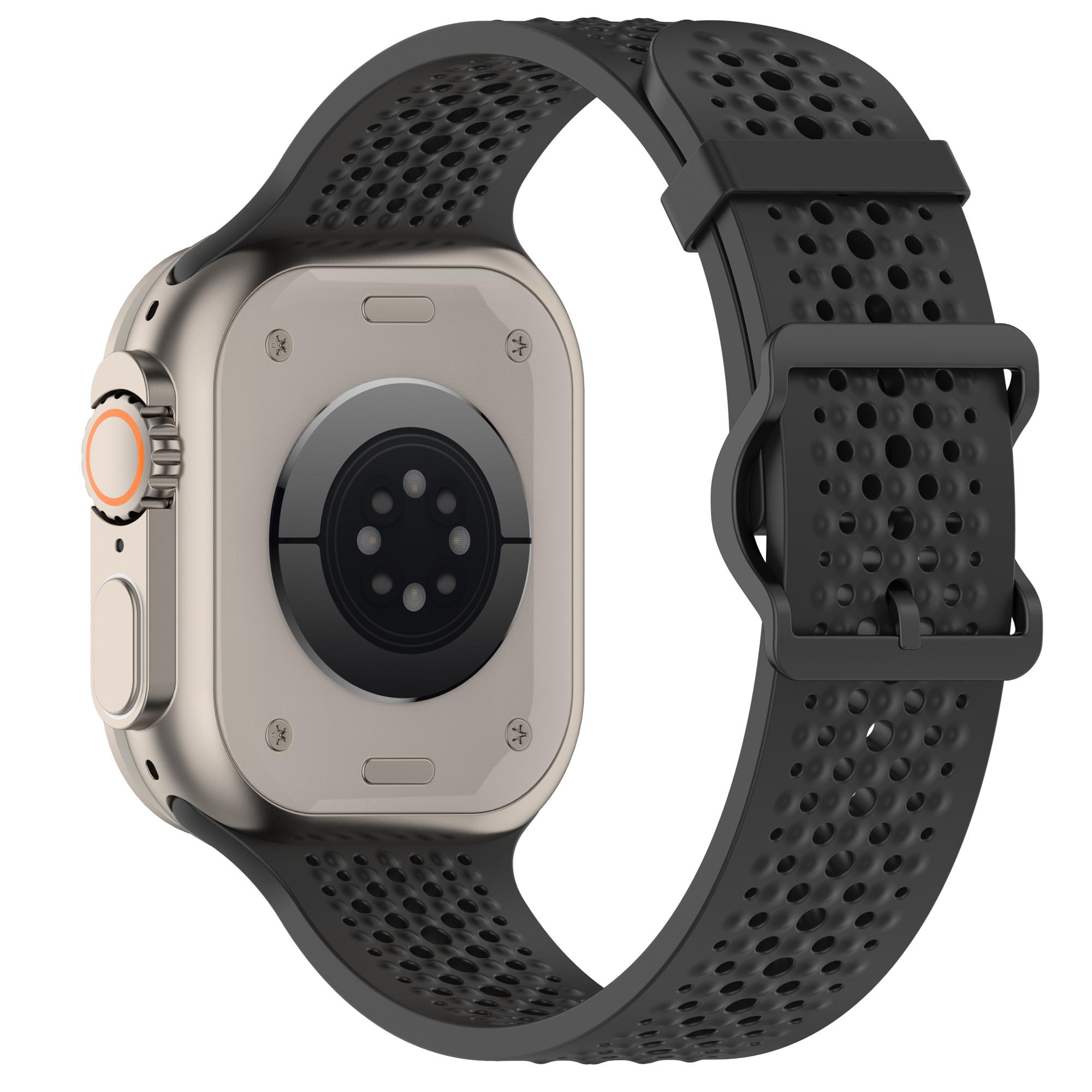 

Watch Band for Apple Watch Series 10 Ultra 9 8 7 SE 6 5 4 3 2 1 46mm 49mm 45mm 44mm 42mm Holes Design Adjustable Silicone Strap Black