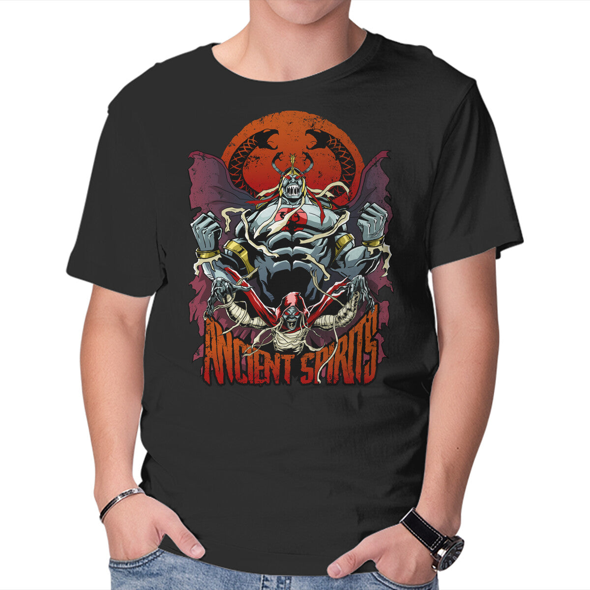 Unisex Crew Neck T-Shirt Ancient Spirits Graphic Short Sleeve Casual Tee S