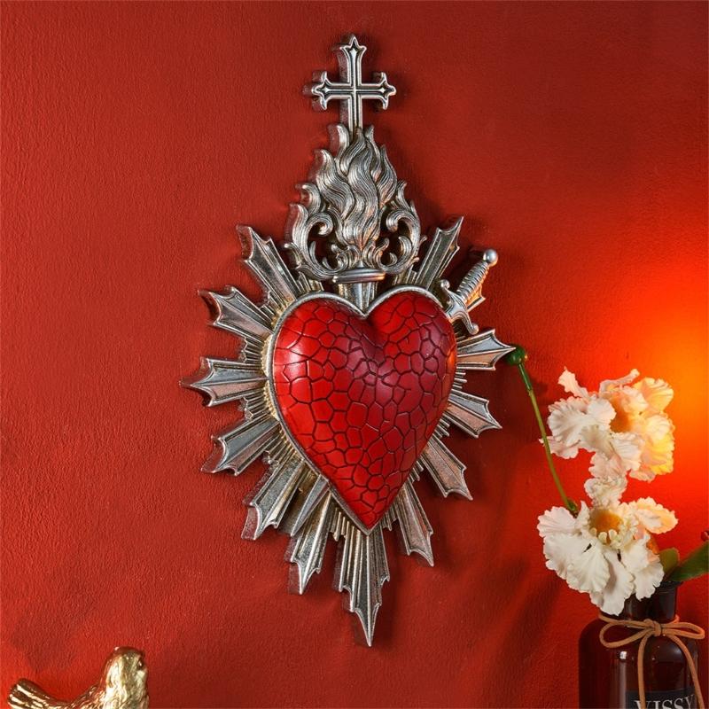 Sacred Hearts Resin Wall Decors Plaque, Heart of Jesuses Hanging Sculpture, Christian Religious Wall Art Ornament for Entryway or Bathroom Wall
