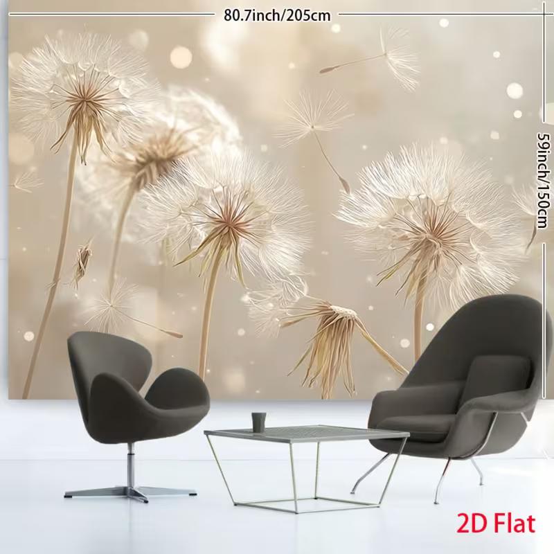 Aesthetic Dandelion Tapestry with Bokeh Light Neutral Beige Floral Wall Hanging for Living Room