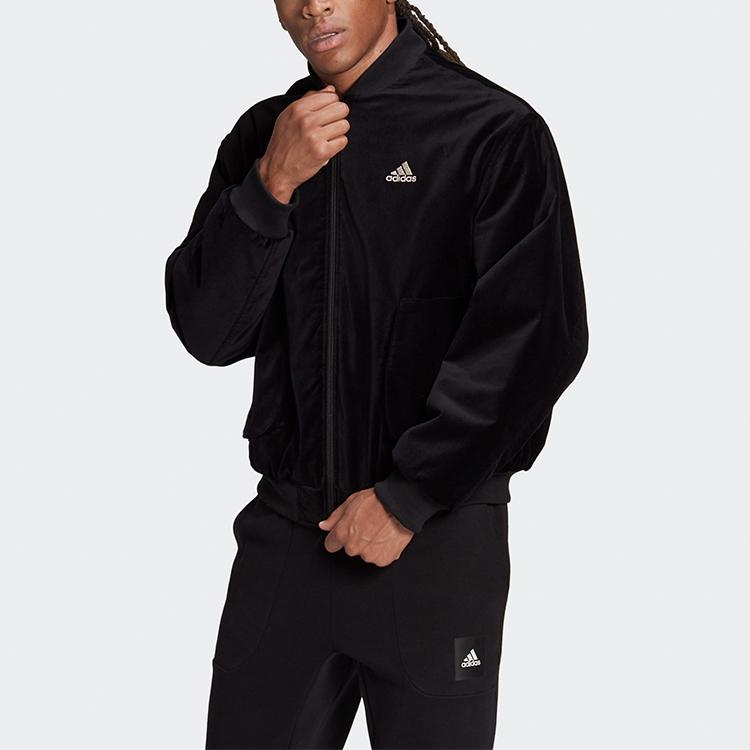 Adidas Velvet Bomber Long Sleeve Jacket Men Outerwear Black H25097