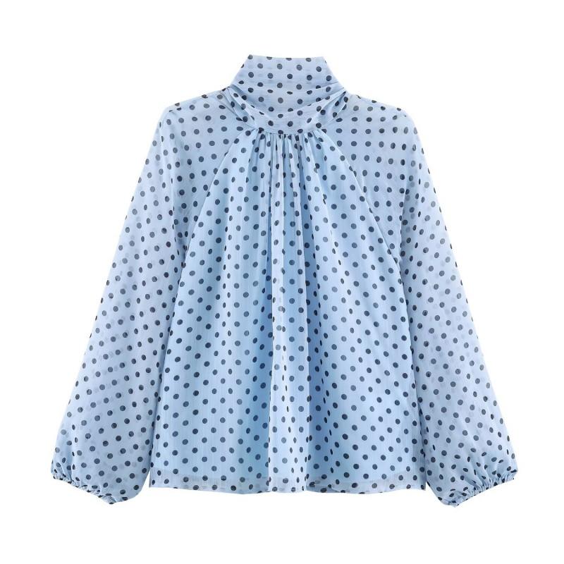Womens Oversized Long Sleeve Polka Dot Print Shirt Loose Fit Streetwear Top Fall 2026