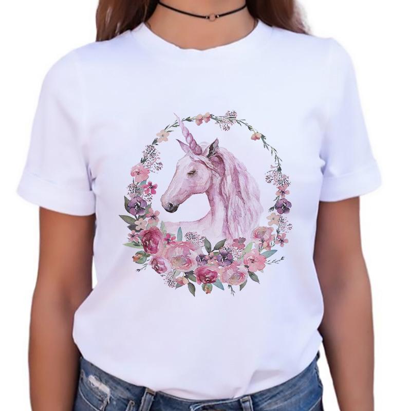Womens Tshirt Stylish O-Neck Short Sleeve Cartoon Horse Simple Female Tee Tshirts Summer Clothes White Tops 90S Female T Shirt