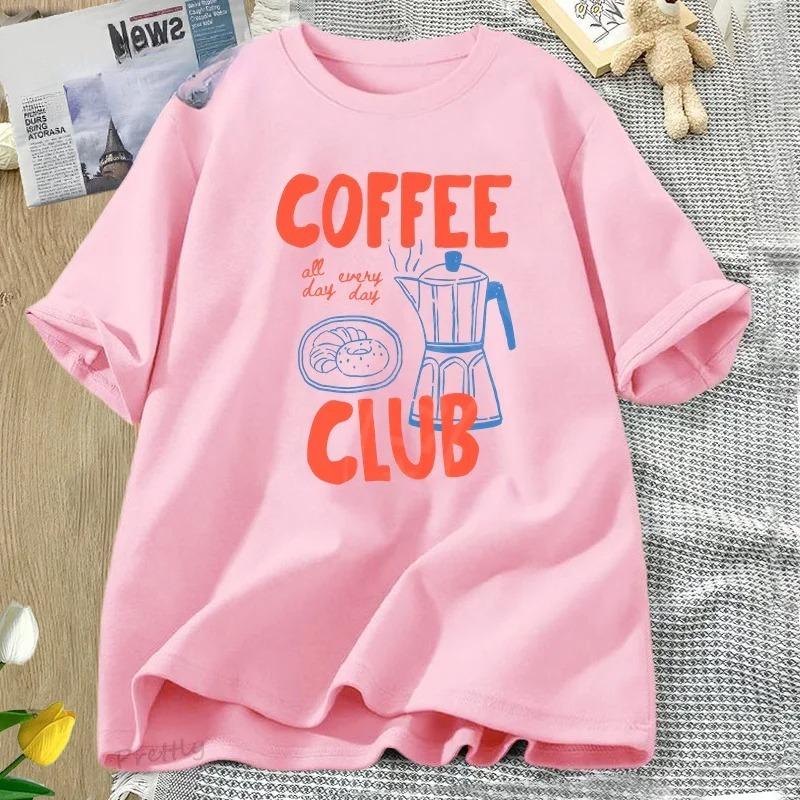 Coffee Club T Shirt Women Funny Coffee Lover Retro Tshirt Trendy Short Sleeve Tee Harajuku Graphci T Shirts Streetwear