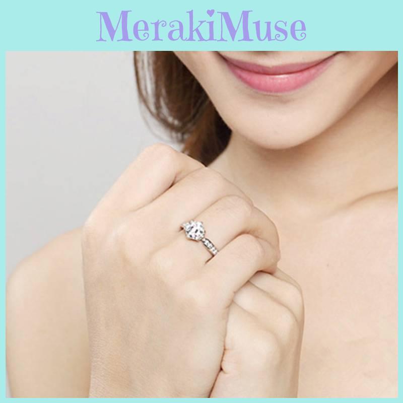 Women Elegant Geometric White Copper Ring Diamond Engagements Weddings