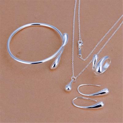 Water Drop Pendant Bangle Bracelet Necklace Earring Ring for Women Fashion Party Jewelry Set