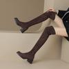 Autumn and winter women's suede over-knee boots medium heel large size women's boots square heel square head comfortable Korean version rubbe