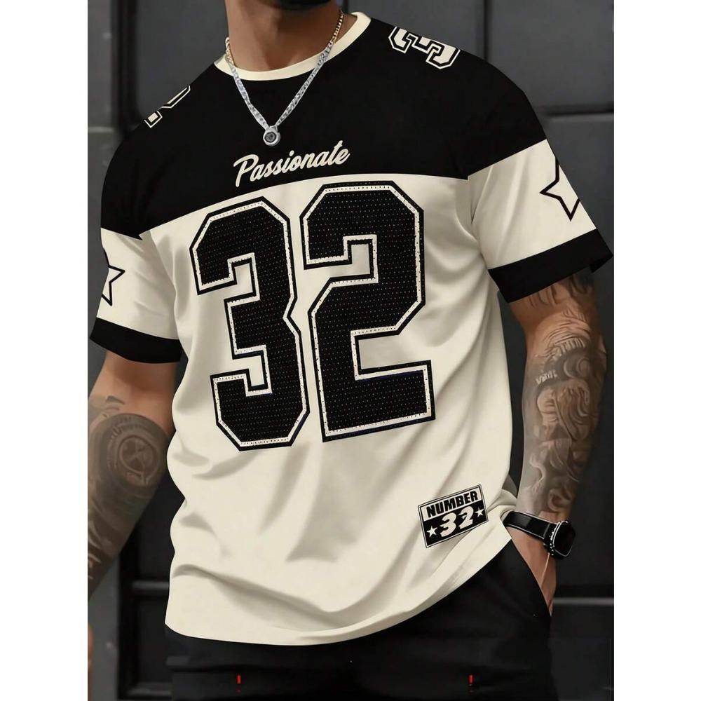 Men's Colorblock Graphic Number 32 Short Sleeve Round Neck T-Shirt