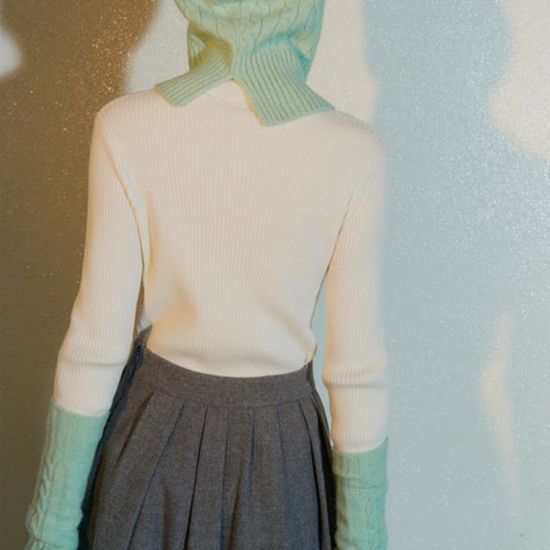 kuho plus Cable Knit Long Gloves Mint (KE3X5UM02L)