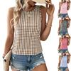 Summer Women's Button Round Neck Sleeveless Plaid Top, European American Style Cross-border Casual Blouse