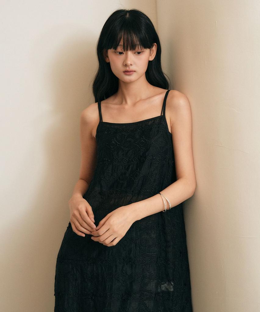 General Idea Voile Lace Layered Dress [Black] / Gf2Lop518