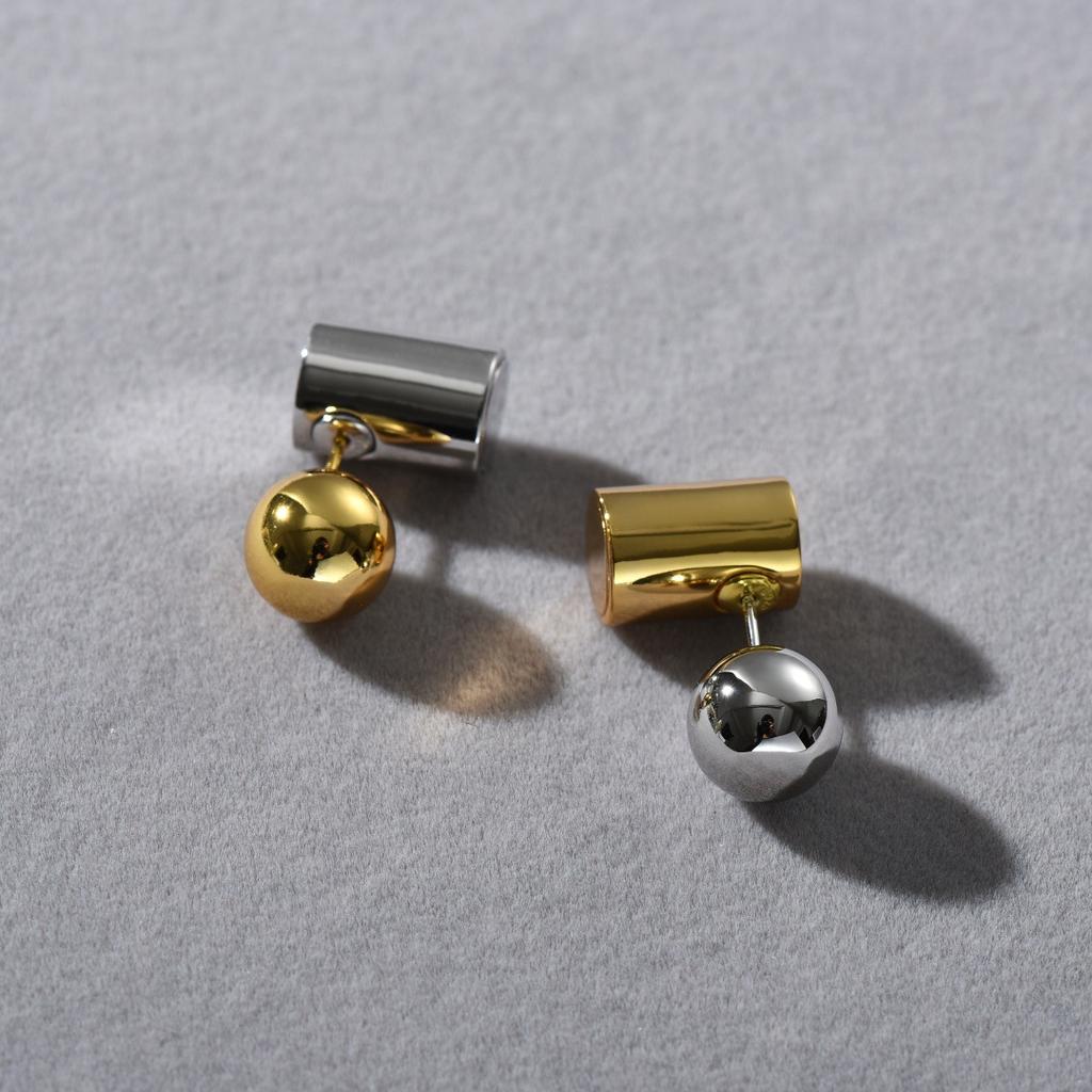 Orecchini Geometrici di Nicchia Premium in Metallo Oro e Argento, Orecchini a Bottone con Perno d'Argento, Orecchini Trendy Semplici con Pendente Anteriore e Posteriore