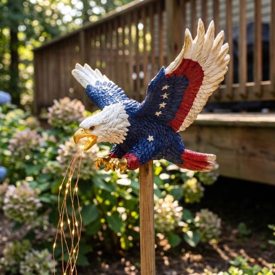 Bald Eagle Statues for Patios Solar Garden Stake Light, Patriotic Outdoor Resin Durable Wildlife Lawn Weather?Resistant Landscape Light Yard