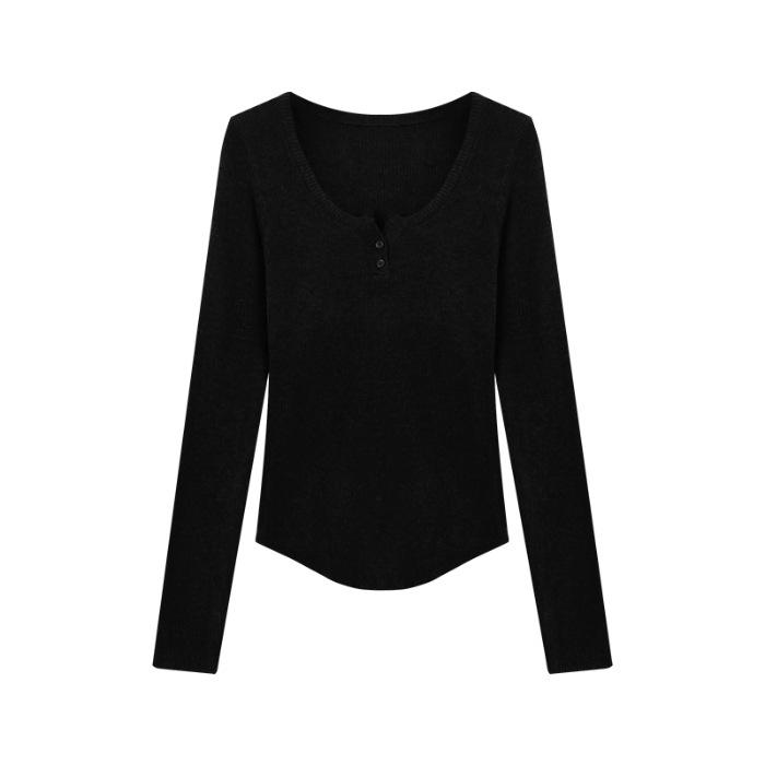 

Lazy wind semi-open neck inside knitted sweater women s autumn bottoming shirt design sense niche chic soft waxy top one size fits all чорний