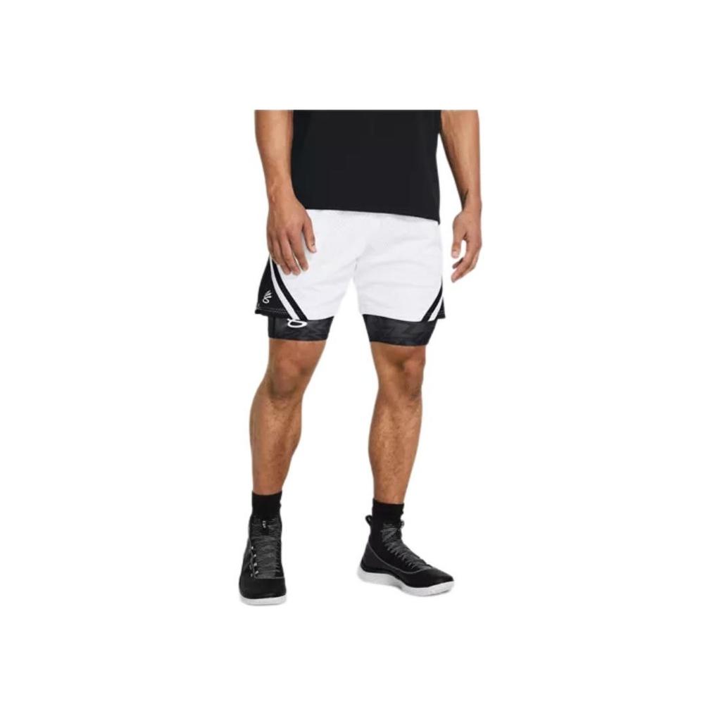 Under Armour Color Block Mid-Waist Casual Sports Shorts Men Bottoms White 1384470-100