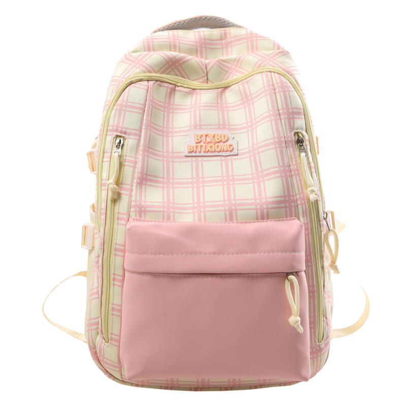 Trendy Plaid Nylon Backpack – Stylish & Durable School Bag for Women, Men, and Teens