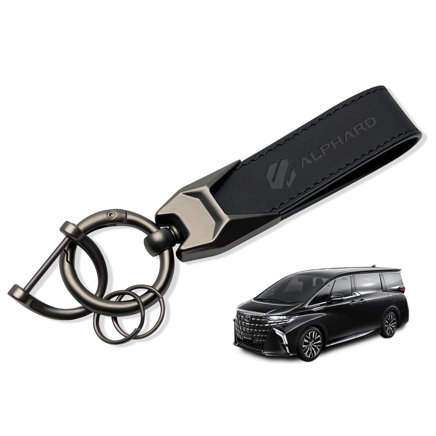 

Держатель для ключей автомобиля из натуральной кожи для Alphard 30-й серии и 40-й серии, ключ, ключ-карта, мягкий на ощупь, серия [MiJuduo], кольцо, цепочка, логотип, защита от ржавчины, тиснение, чёрный