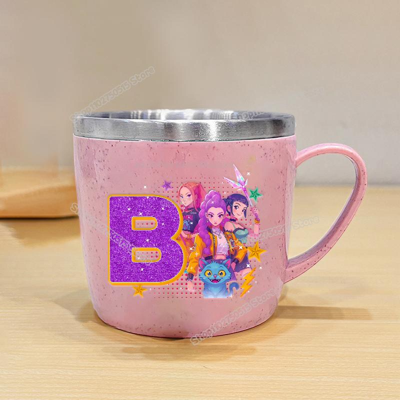 High Quality KPop Demon Hunters Letter A-z Milk Mugs Cartoon Children Water Cups School Office Coffee Tea Mug Girl Stainless Steel Drink Cup