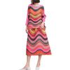 Miyake Plus Size Autumn Stripe Bodycon Skirt & Loose Pleated Top Two-Piece Set for Women