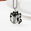 2024 Titanium Steel Black Cat Necklace For Women Men Trend Black Round Cat Pendant Sweater Chain Couple  Neck Accessories
