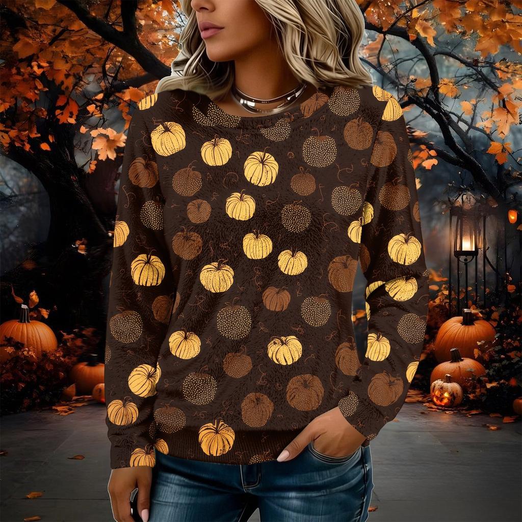 Women's Long Sleeve Flannel Top with Halloween Print for Fall Holiday