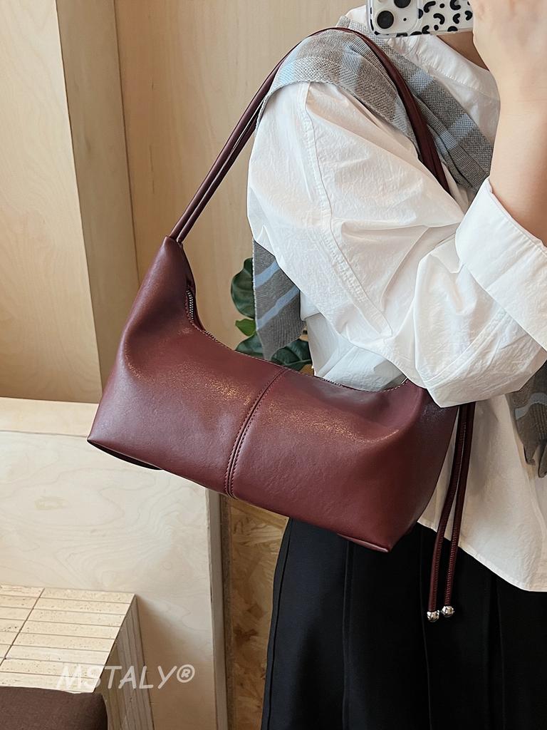 Retro Commuting Square Underarm Bag Women's 2025 New Solid Color PU Leather Shoulder Bags Trendy Casual Large Capacity Handbag