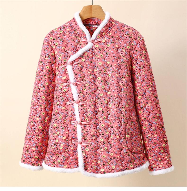 Women's Winter Floral Cotton Vest with Frog Buttons