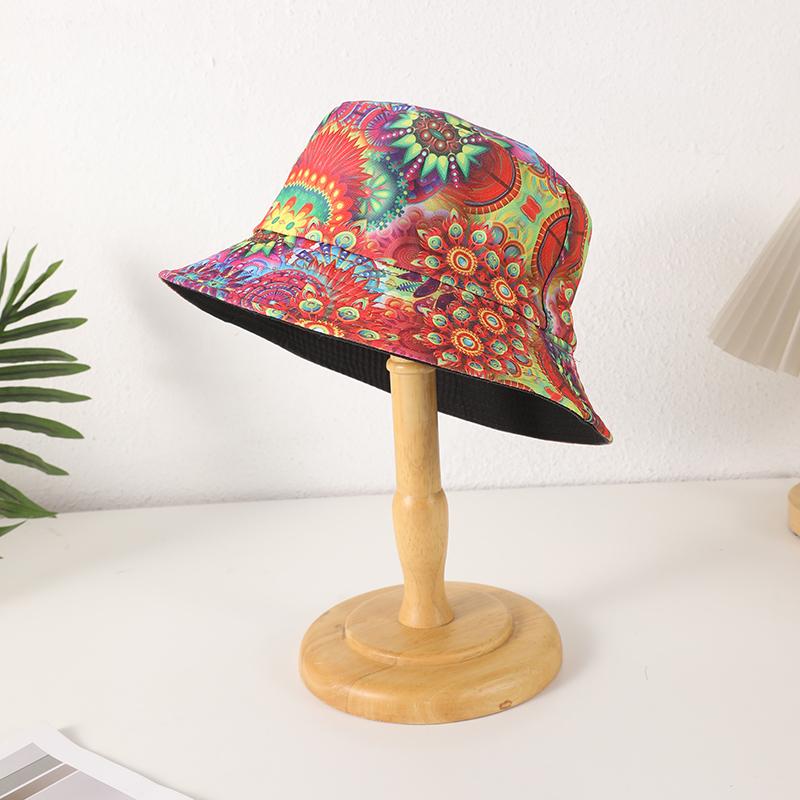 

Fashion trend individuality printed graffiti double sided fisherman hat Hip hop wind shade basin hat go out to play all the hats One Size