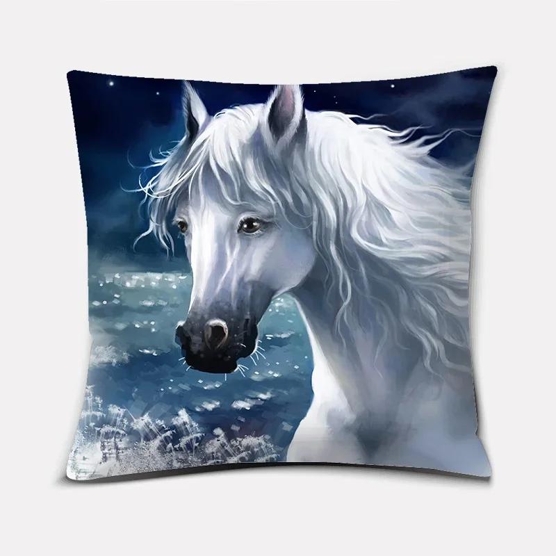Față de pernă pătrată clasică de modă, cal în galop, model magnific. Husa Perna Canapea Sufragerie, Husa Perna