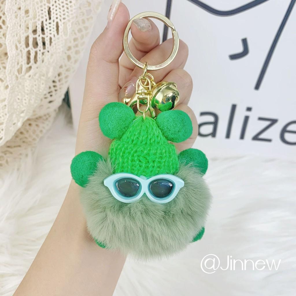 Cartoon Unique Plush Rabbit Fur Keychain Colorful Pom Pom Decoration For Bags Accessories And