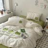 Girl Heart Simple Four-piece Set Soft Washed Cotton Cute Embroidery Heavy Industry Bed Sheet Quilt Cover Dormitory Three-piece Set