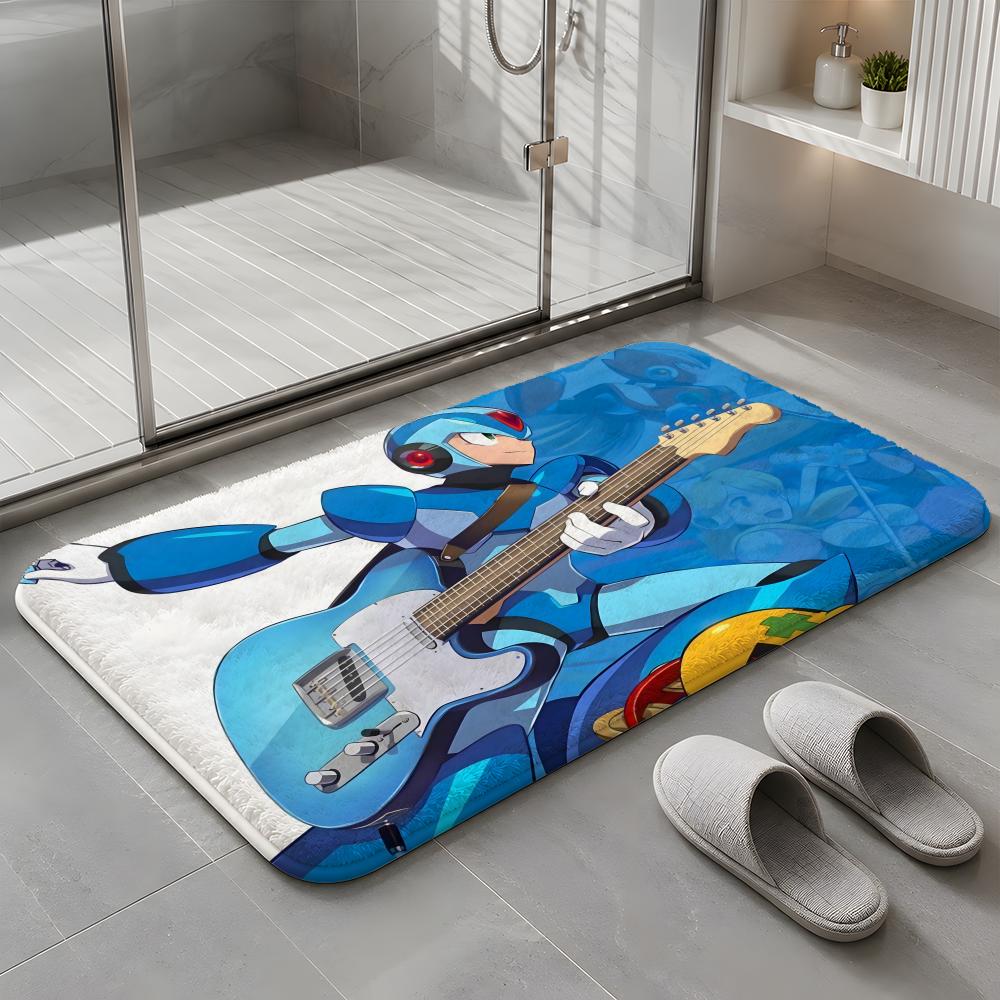 R-Rockman Mega Man anime game Floor Mat Soft Flannel Non-Slip Rug Washable Floor Mat for Living Room Bedroom Home Decor