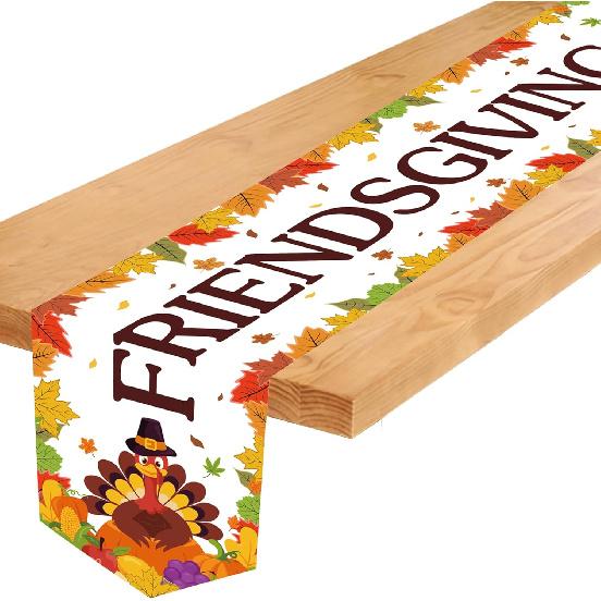 Friendsgiving Table Runner Thanksgiving Table Runner Pumpkin Maple LeavesTurkey Tablecover for Thanksgiving Friendsgiving Party Decorations 73x14inch