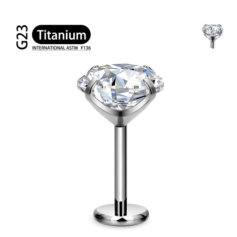 Titanio F136 2/2,5/3/4/5/6Mm Stud Labret con Zirconia Cubica 16G Trago Elica Cartilagine Conchiglia Flatback Lobo Orecchio Piercing Gioielli Corpo