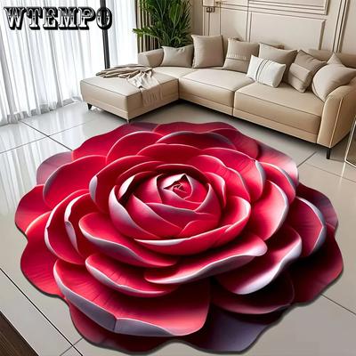 Tapis de sol 3D pour salon, maison, tapis de sol à fleurs, tapis en velours cristal, tapis circulaire à fleurs pour la maison