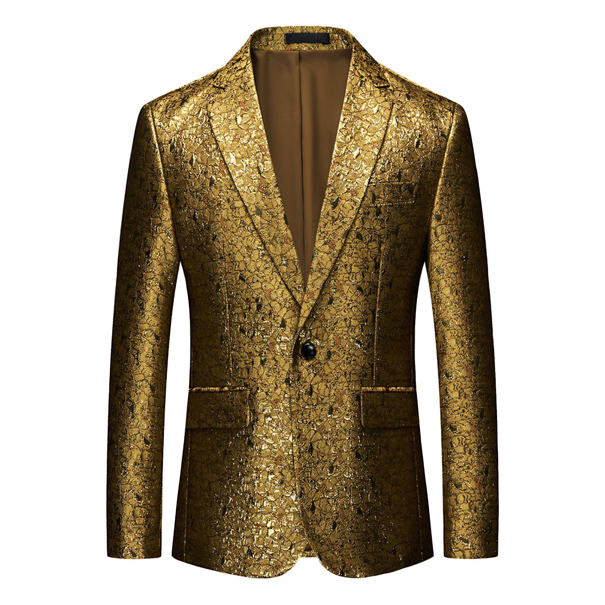 

Men Golden Jacquard Blazers Business Casual Suit Jacket M золотистий