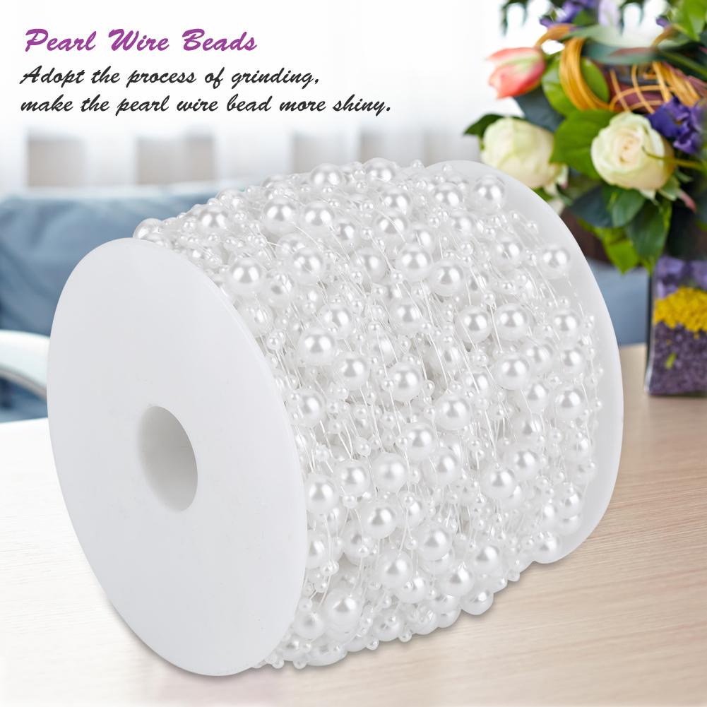 60m roll Grinding Pearl Wire Beads Garland String DIY Wedding Decoration 3mm+8mm(white)
