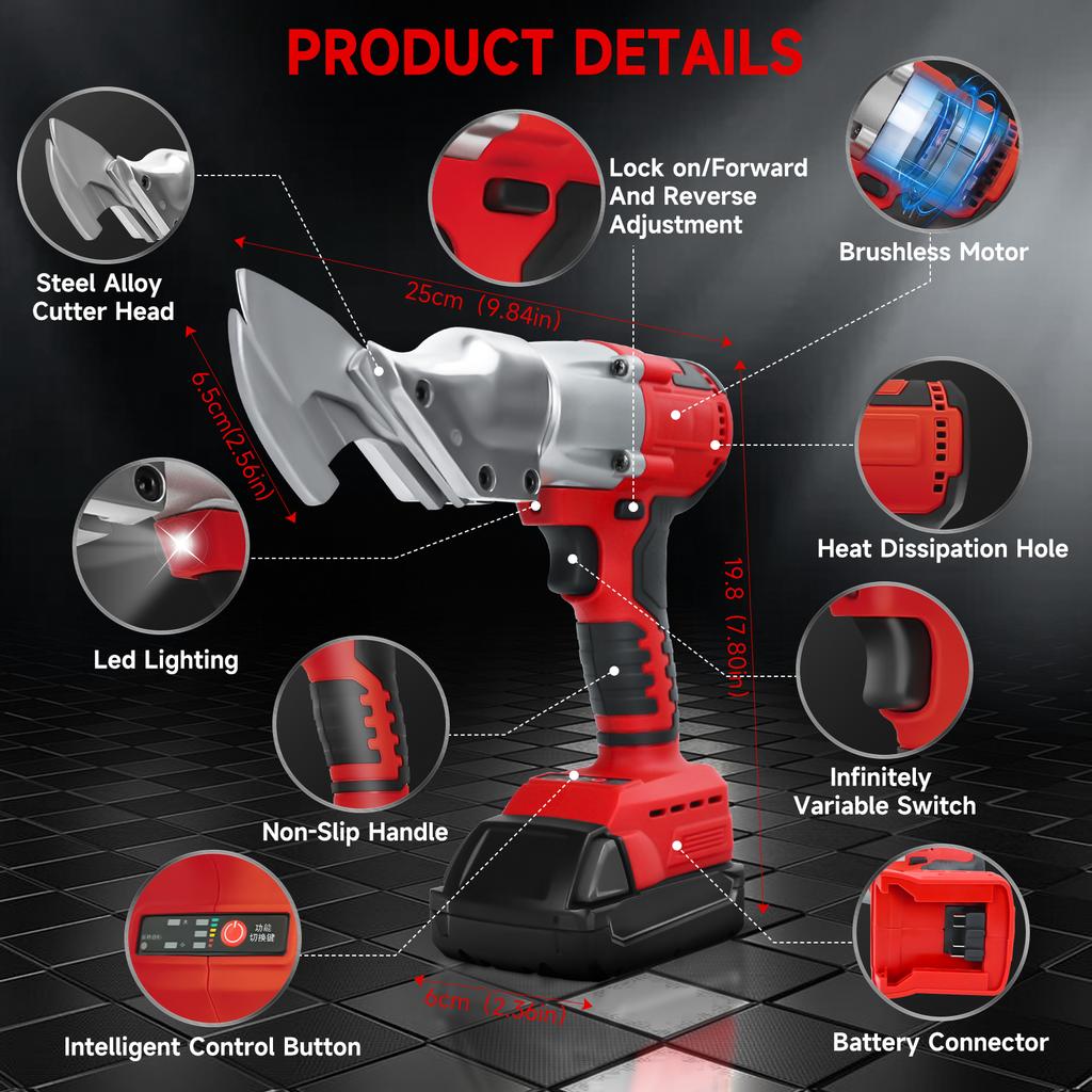 400W Cordless Metal Shear Brushless Electric Metal Scissors 360 Degree Pivoting Head for Milwaukee 18V Battery (No Battery)
