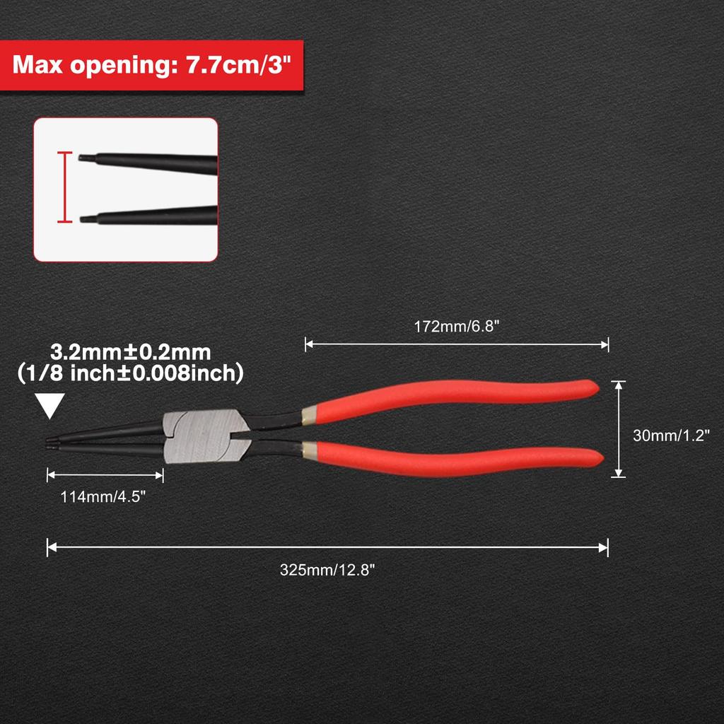 LEONTOOL Snap Ring Long 3mm Jaw Tip 325mm Total Straight for Dedicated Tool for Installing and Removing Snap Rings Pliers, Straight, Type, Diameter,