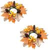2 Piece Artificial Maple Leaf Berry Pinecone Candle Ring Wreath Set for Autumn Table Centerpiece Decor Home Display