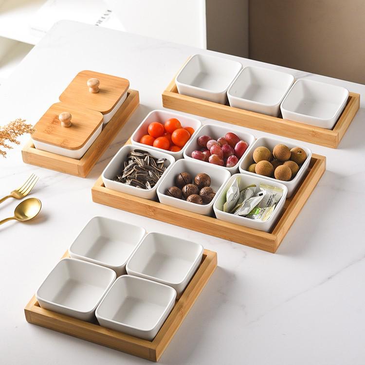 Nordic Ceramic Compartment Snack & Dessert Plate with Lid