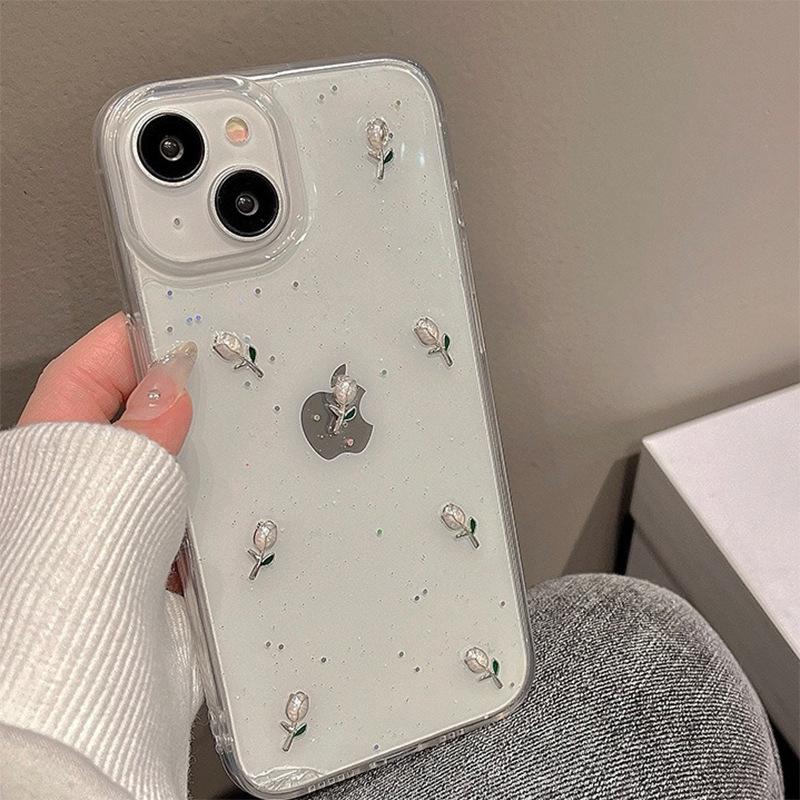 Flash Pink Ins Wind Phone Case for IPhone 16 Promax Tulip Flowers for Apple 17 Transparent Small Fresh