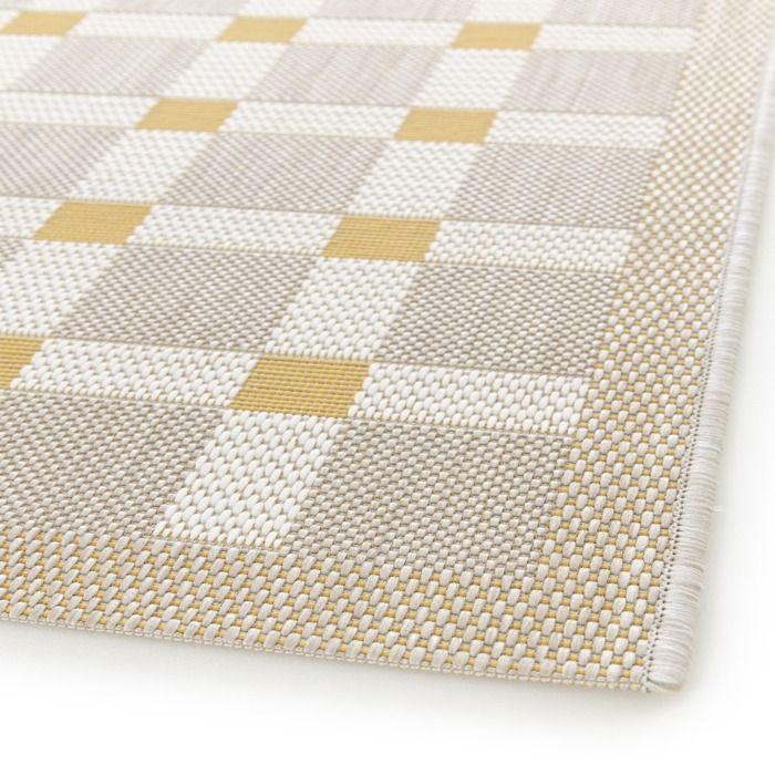 Tapis extérieur intérieur damier moderne jaune et beige 160x230