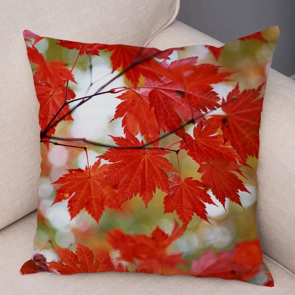 Herbstliches Laub Ahornblatt Gedrucktes Muster Kissenbezug für Zuhause Wohnzimmer Sofa Schlafzimmer Dekoration Kissenbezug