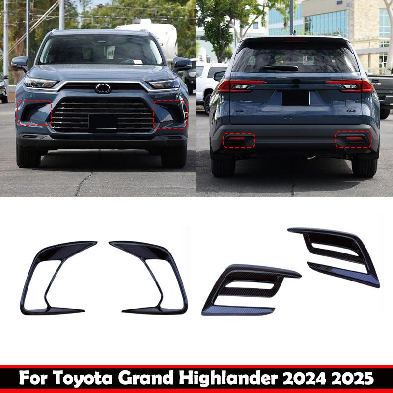 For Toyota Grand Highlander 2024 2025 ABS Carbonfiber Front Rear Fog Light Cover Exterior Bumper Lamp Trim Molding Garnish Frame