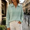 Women's Half-Zip V-Neck Long Sleeve Striped Print Sweatshirt Casual Fall Winter Pullover